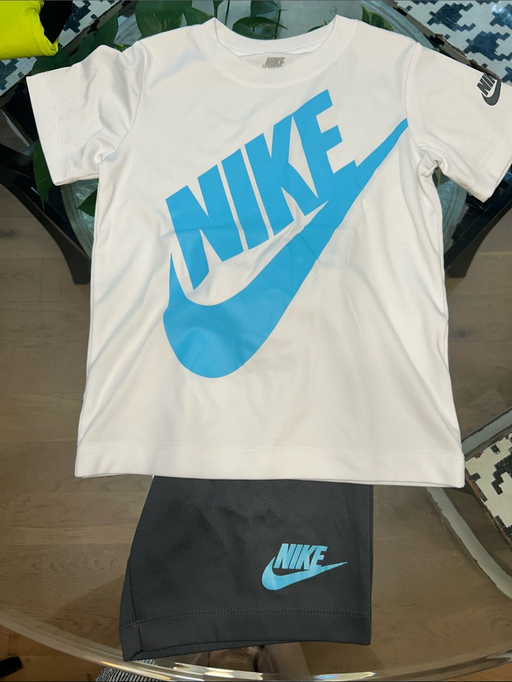 Nike White Short Sleeve Tee with Bright Blue Logo